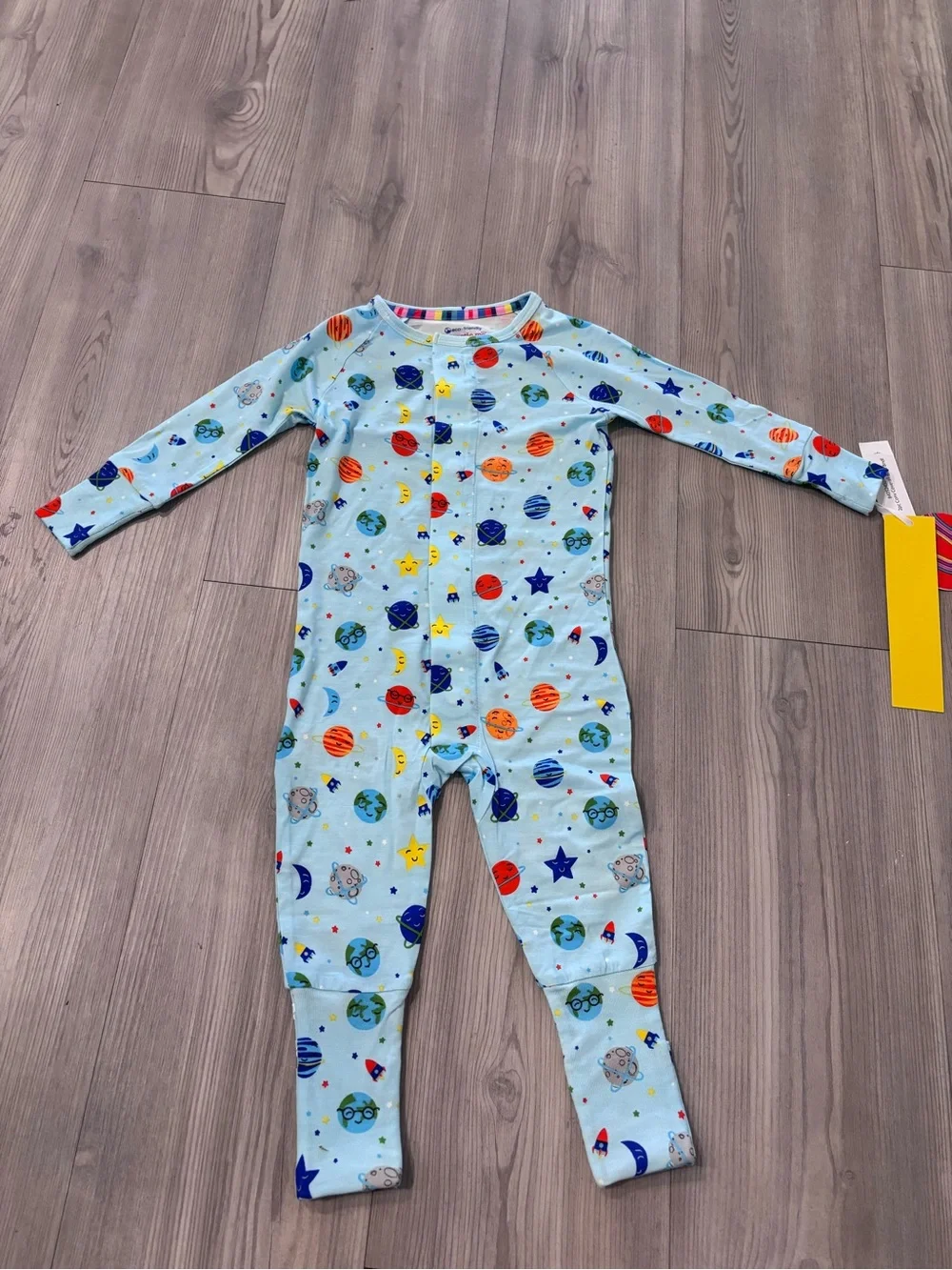 Bamboo magnetic me Space Planet Print Light Blue Kids One-Piece Pajamas